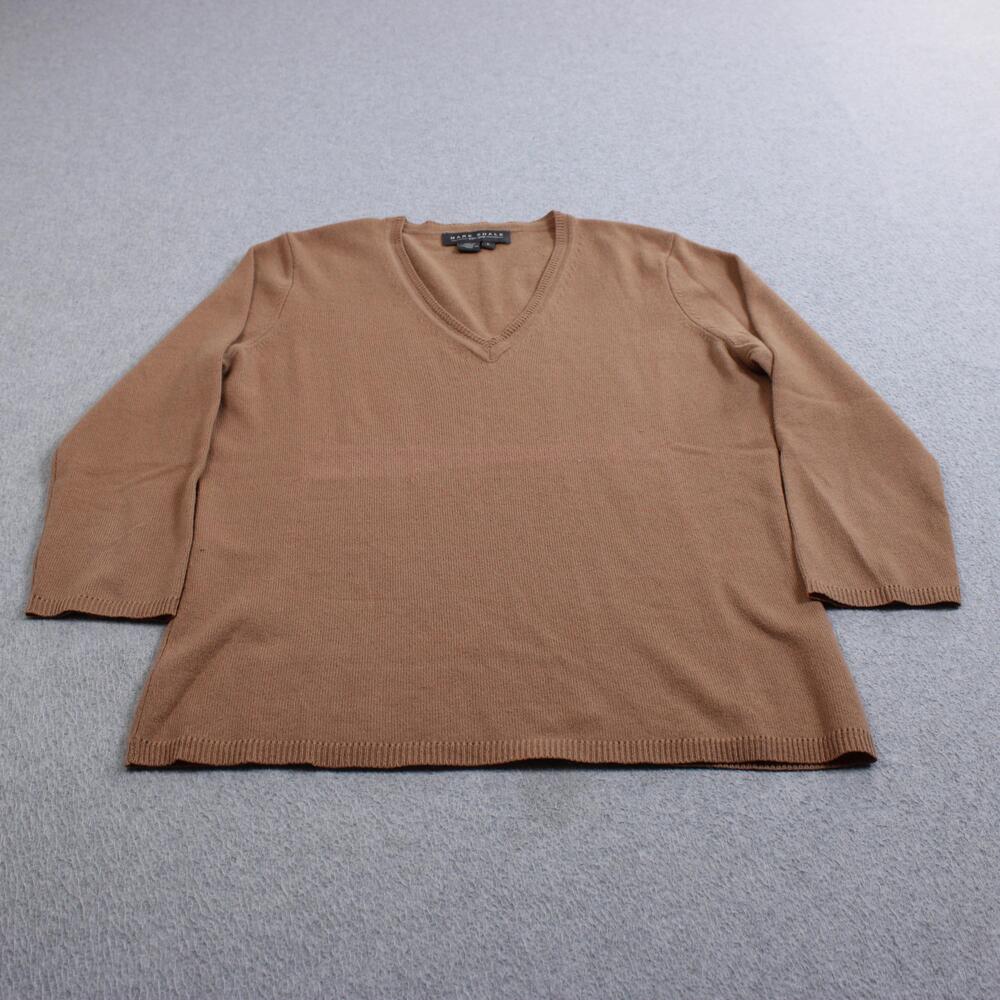 Mark Shale Sweater Women Large Tan Cashmere V Neck Lightweight Classic Heritage
